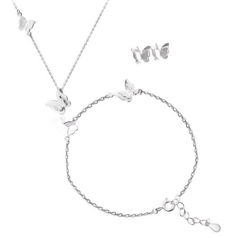 NEW [Set of 3] 925 Sterling Silver Butterfly Set